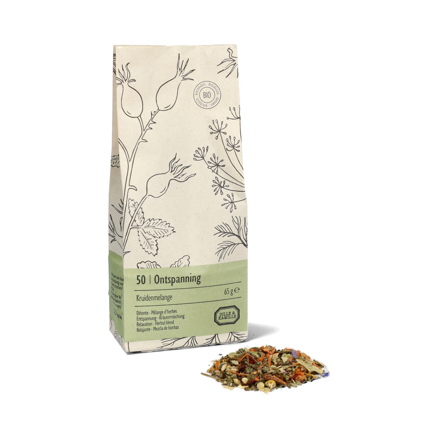 Ontspanning, biologisch, kruidenmelange, zakje 65 gram