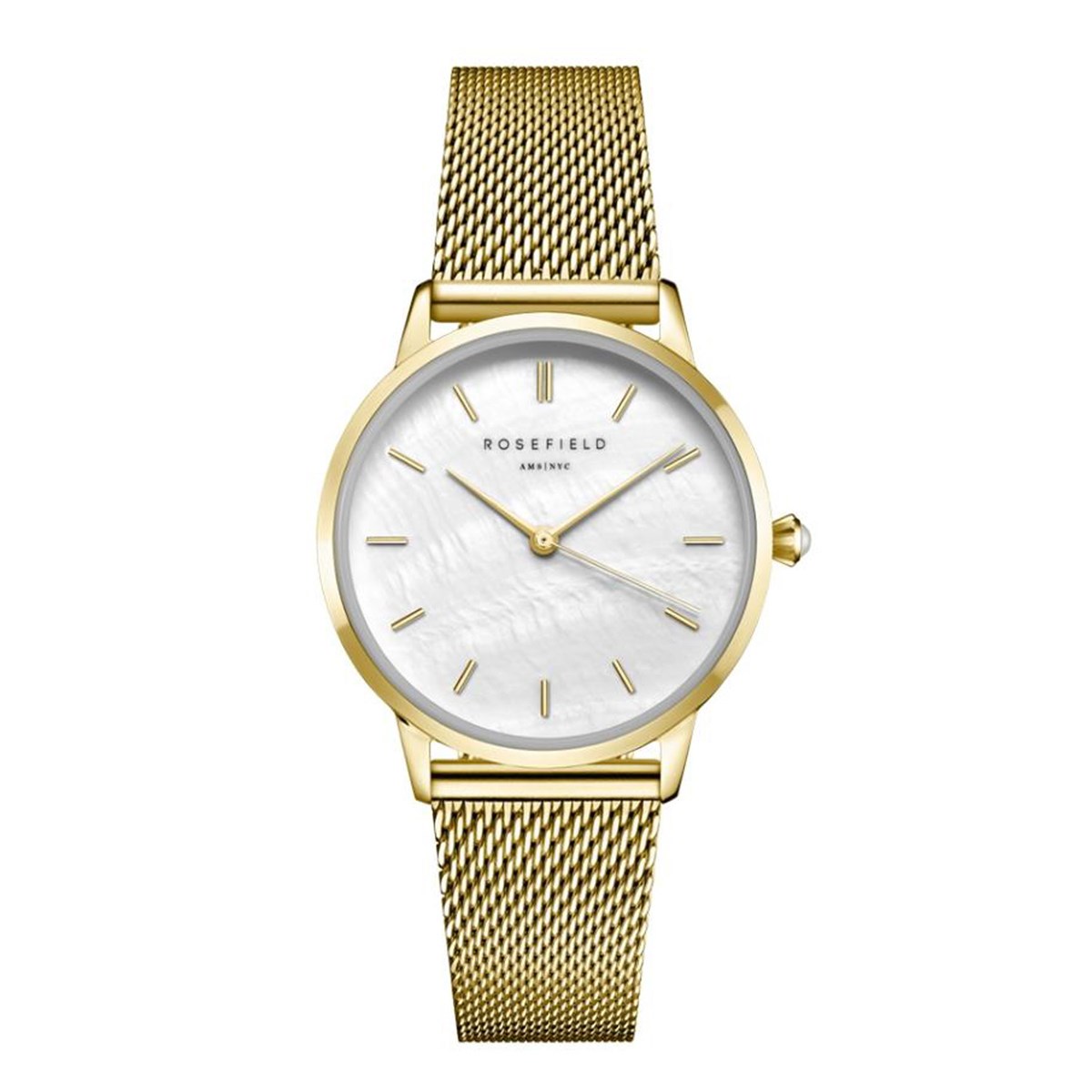 Montre femme Rosefield Pearl Edit maille milanaisedorée