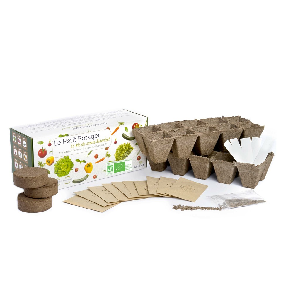 Cultivea le kit petit potager - kit de 10 graines de semis essentiels - herbes aromatiques, tomates, légumes, salades