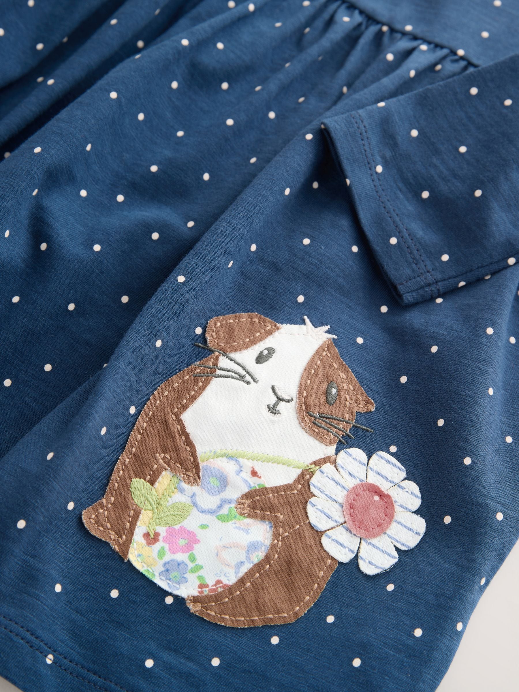 Blauw met cavia - Jurk met lange mouwen en versiering (3mnd -7jr)