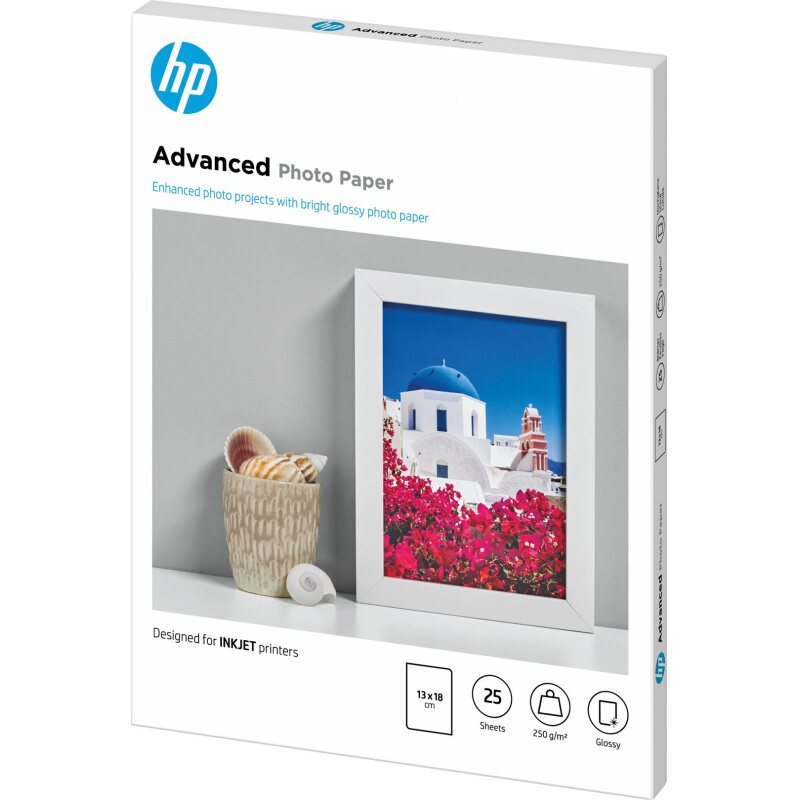 HP Papier photo Advanced, brillant, 250 g/m2, 13 x 18 cm (127 x 178 mm), 25 feuilles