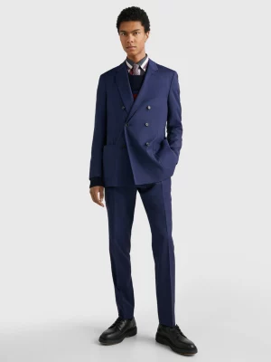 Blazer de lã listrado com abotoamento duplo