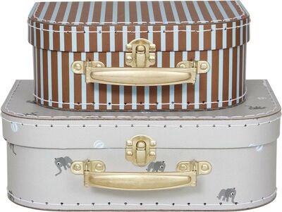 OYOY Mini Suitcase Elephant & Stripe Oppbevaringsveske, Pale Blue