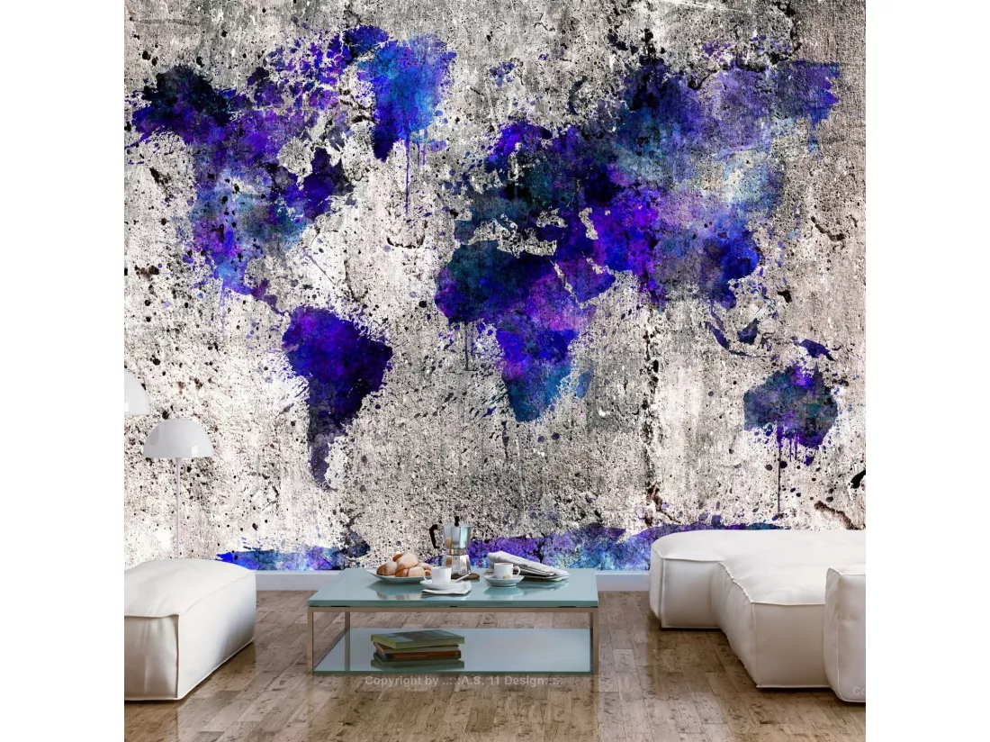 Papier peint taches d'encre de carte du monde - 300 x 210 cm