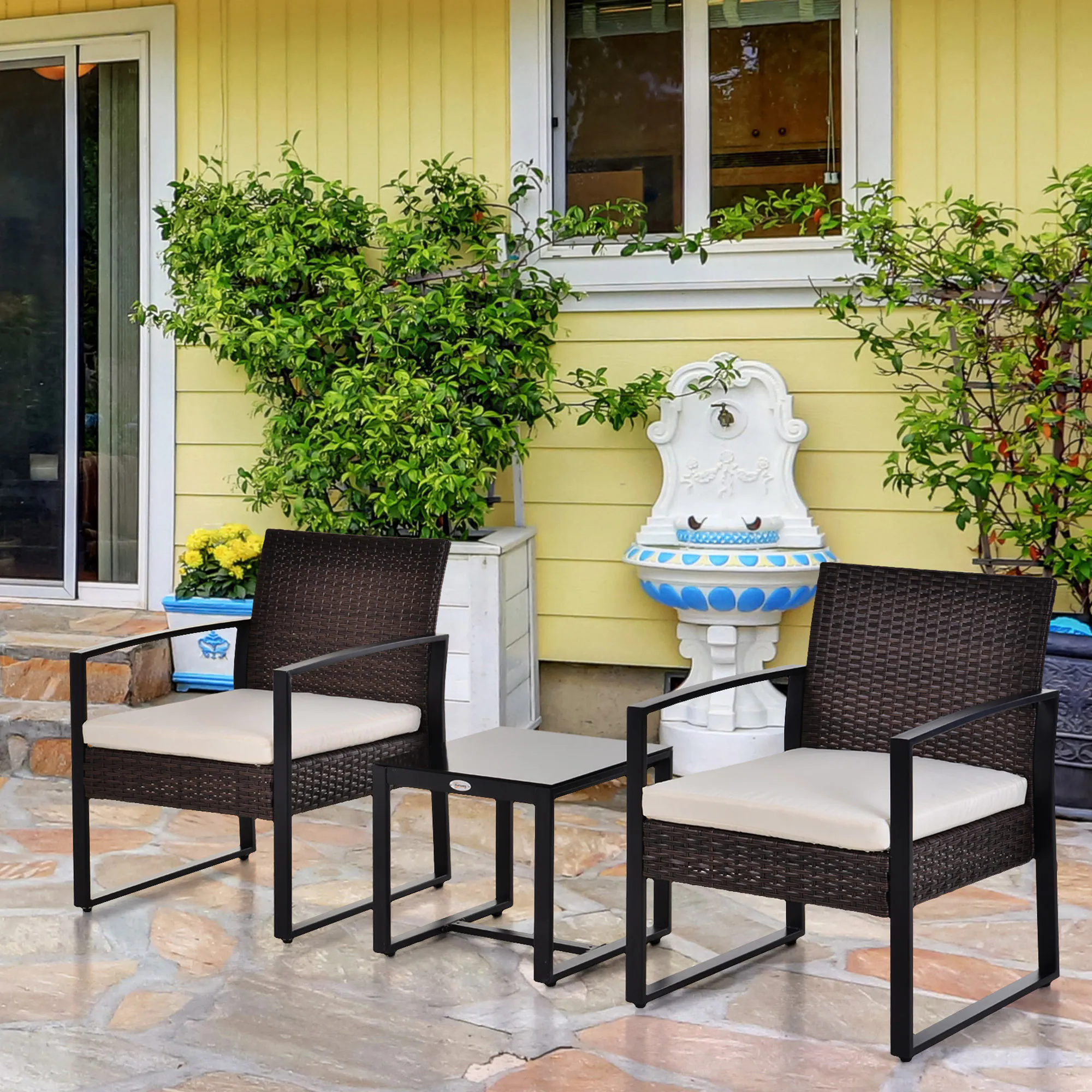 Outsunny Gartenmöbel-Set mit Armlehne braun B63 x T57 x H76 cm