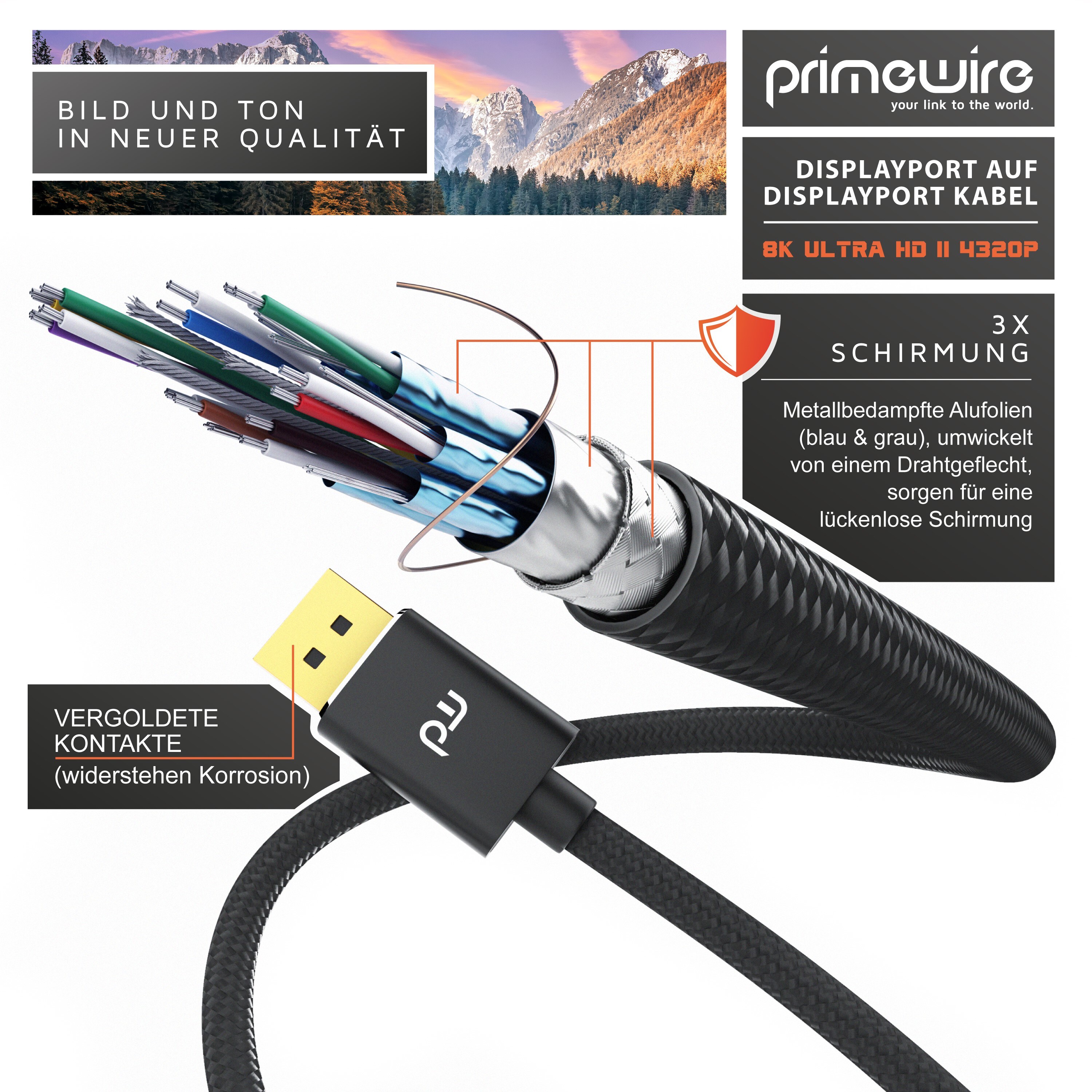Primewire 8K Premium DisplayPort 1.4 Kabel - DP 1.4 - 7680x4320 @ 60 Hz - 1m
