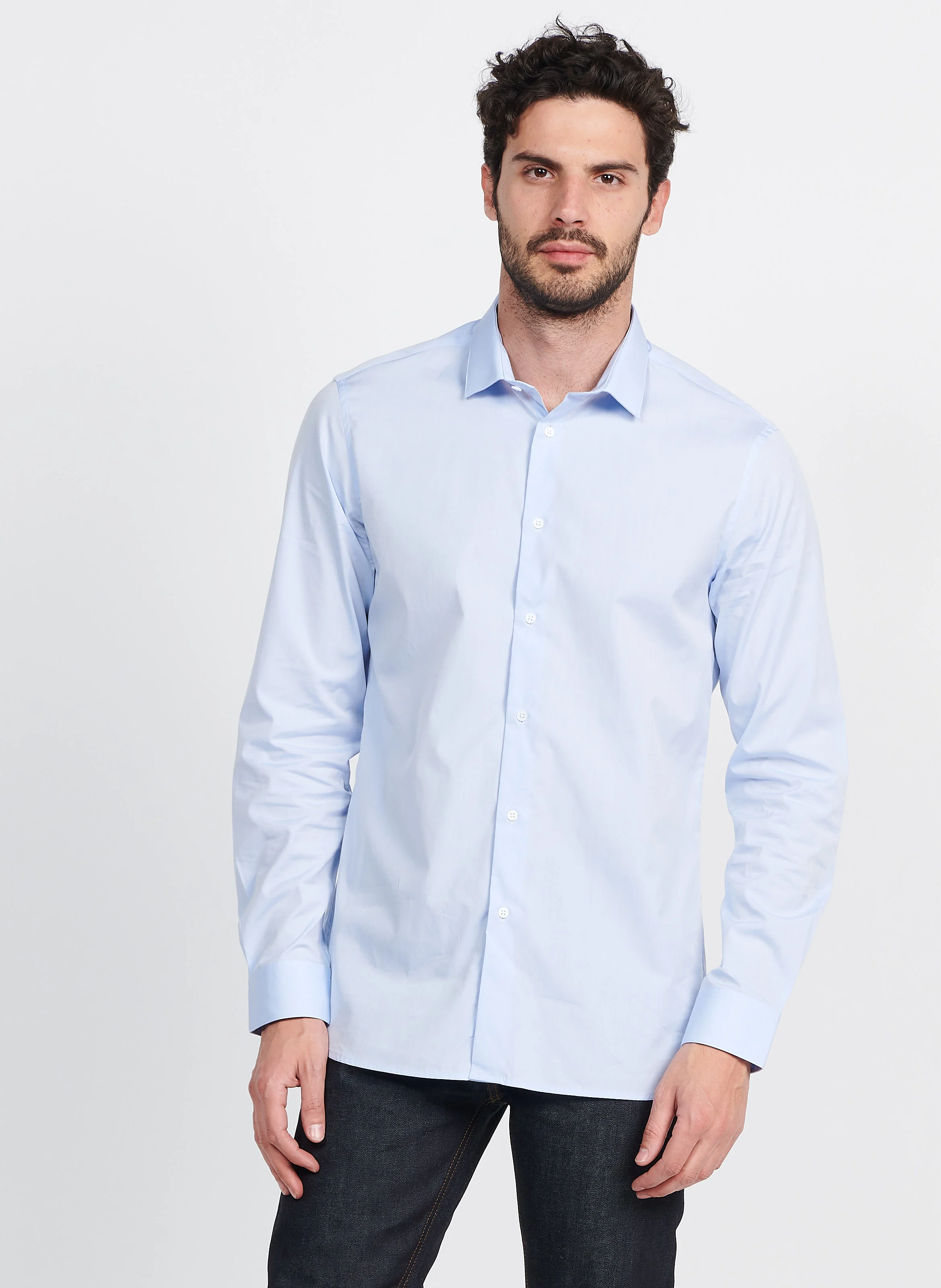 Chemise col classique regular-fit en coton| Bleu