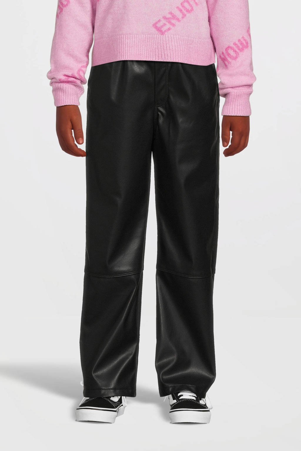 NAME IT imitatieleren wide leg broek NKFNUPU zwart