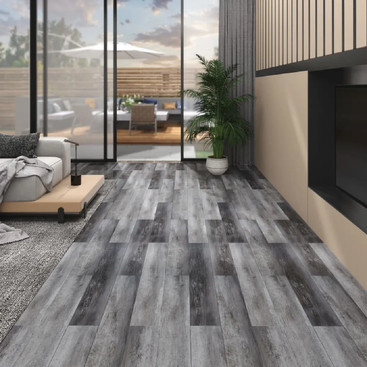 vidaXL Planches PVC non adhésives 5,26 m² - Gris brillant