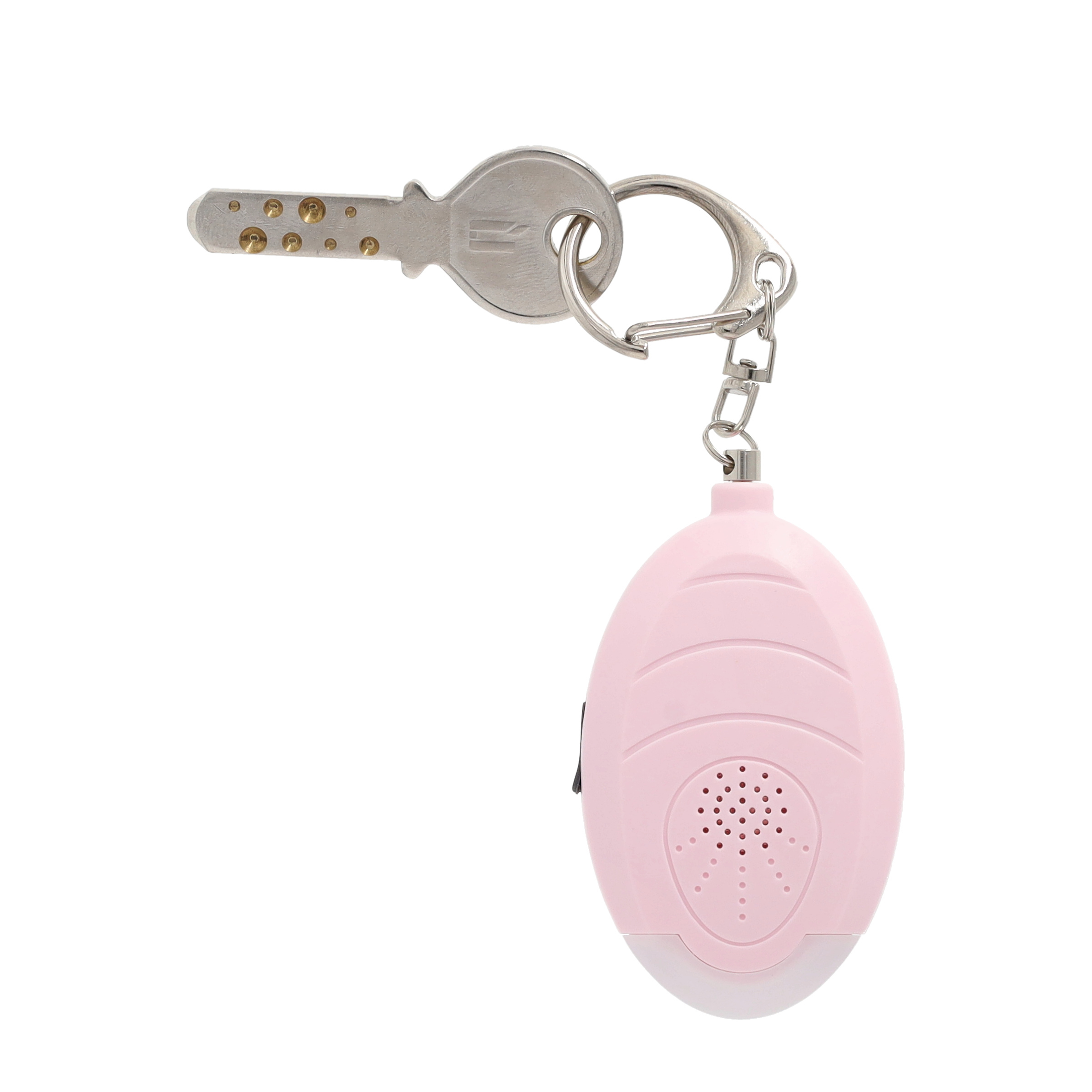 (130db) Mobiler Taschen Alarm Personen Alarmanlage Alarmsirene mit Taschenlampe und Schlüssel Anhänger - Rosa