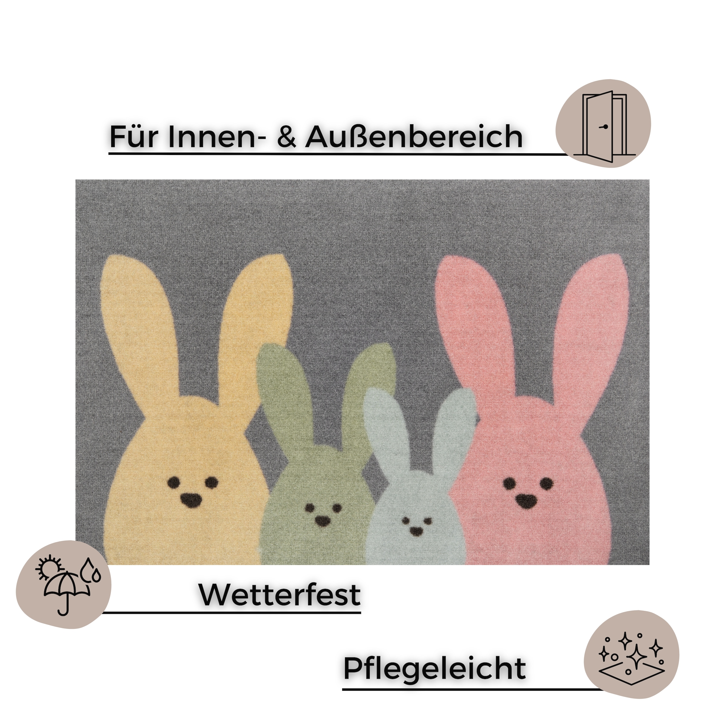 HANSE Home Fussmatte »Bunny Family, Türmatte« rechteckig 7 mm Höhe Schmutzfangmatte, In-& Outdoor, Rutschfest, Waschbar, Türmatte, Ostern