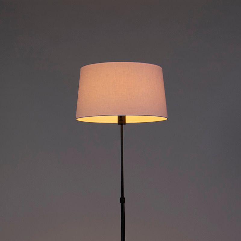 Vloerlamp zwart met witte linnen kap 45 cm verstelbaar - Parte