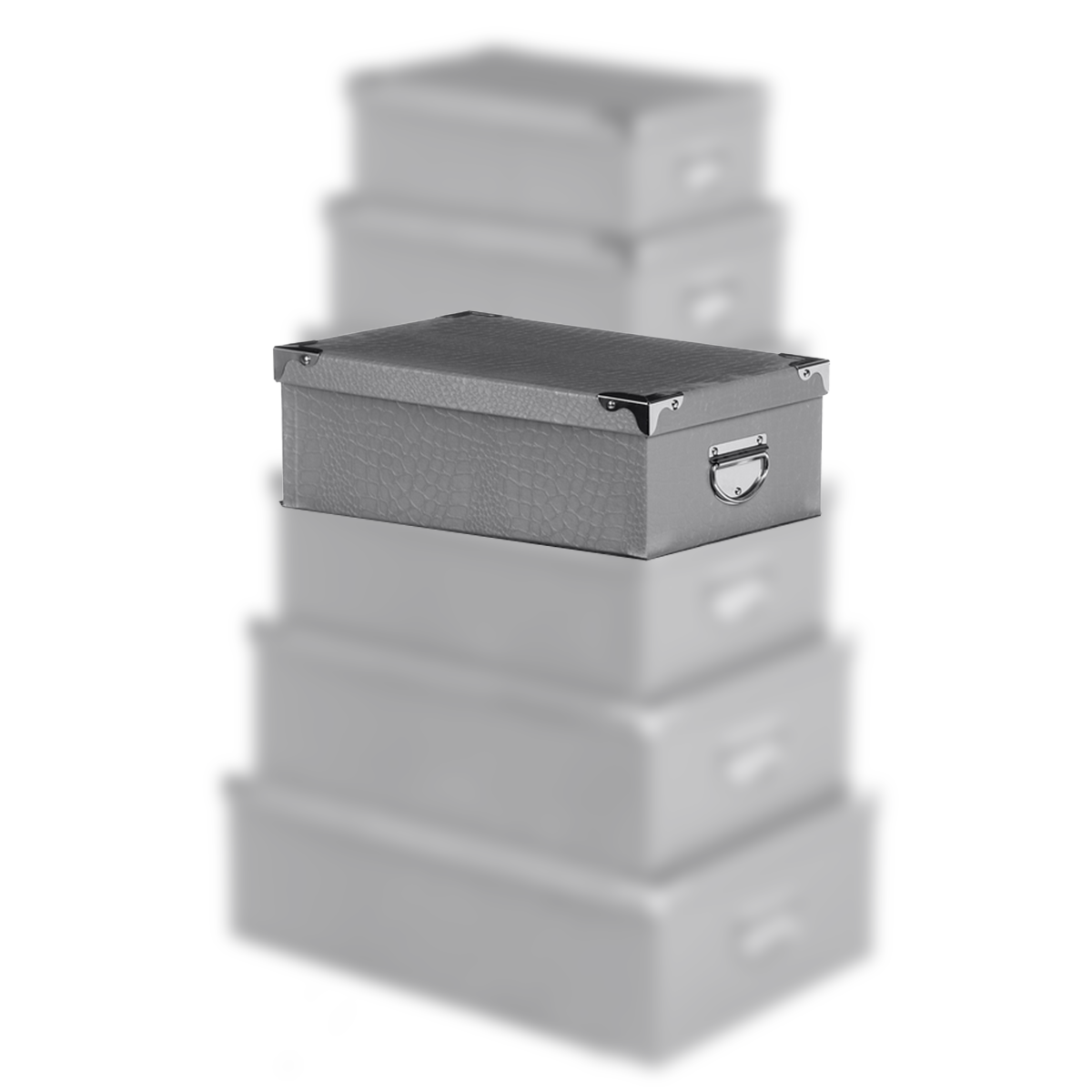 BOITE COINS METAL CROCO GRIS OU TAUPE 28X19.5X10.8CM