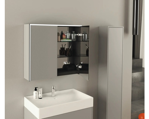Jungborn QUATTRO SEDICI NOVE spiegelkast, 80 x 20 x 70 cm, grijs, 2-deurs, LED, IP44
