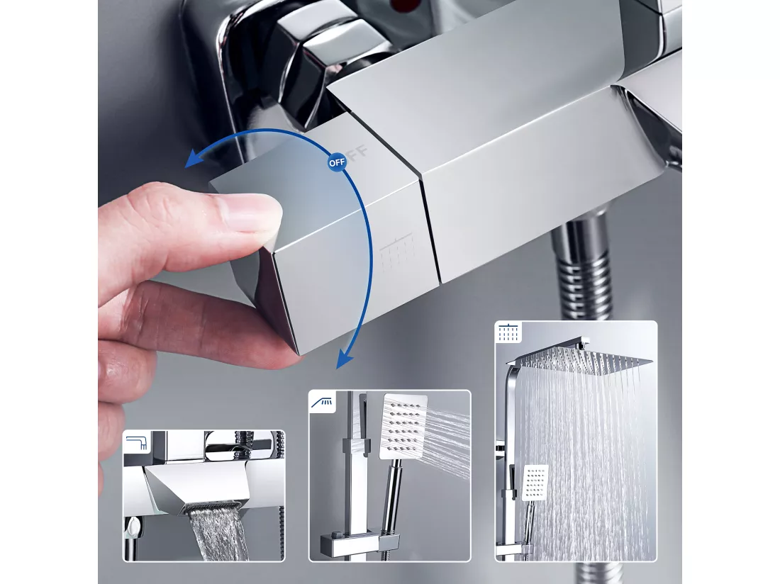 AURALUM MAX  Colonne de Douche Chromée Système de Douche Montage Mural Ensemble de Douche avec Tête de Douche Douchette à Mains Robinet de Baignoire