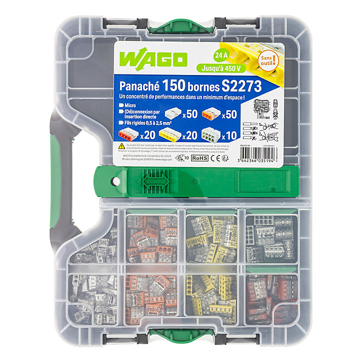 Borne de connexion 2,3,4,5,8 entrées Wago S2273, lot de 150