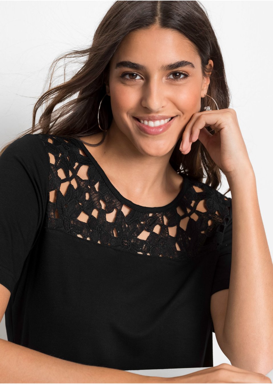 T-shirt à dentelle, manches courtes