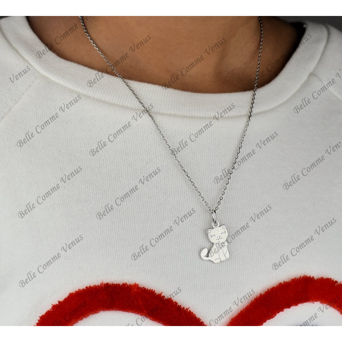 Parure chat mignon noeud papillon Argent 925 Rhodié