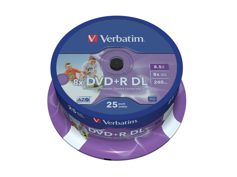 Verbatim DVD R 8.5 GB, Spindel (25 Stück) 25er-Spindel, DVD-Rohlinge, bedruckbar
