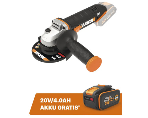 WORX 20V 125mm snoerloze haakse slijper WX803.9 + GRATIS bonusartikel: 20V accu WA3644 (4,0Ah)
