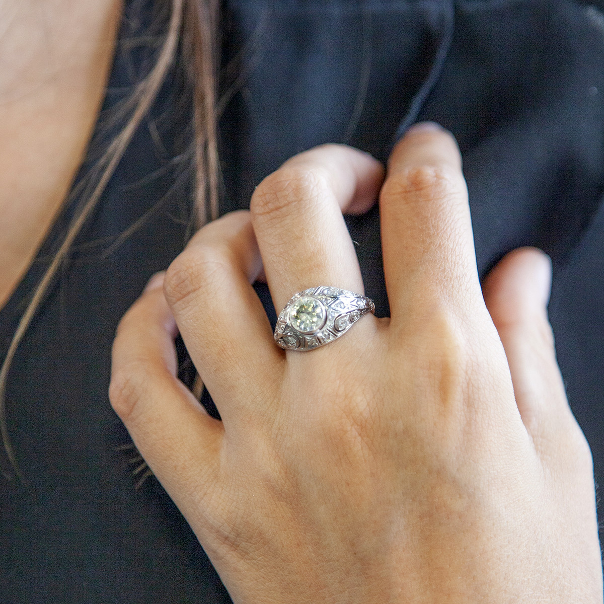Bague d'occasion or 750 blanc platine et diamants