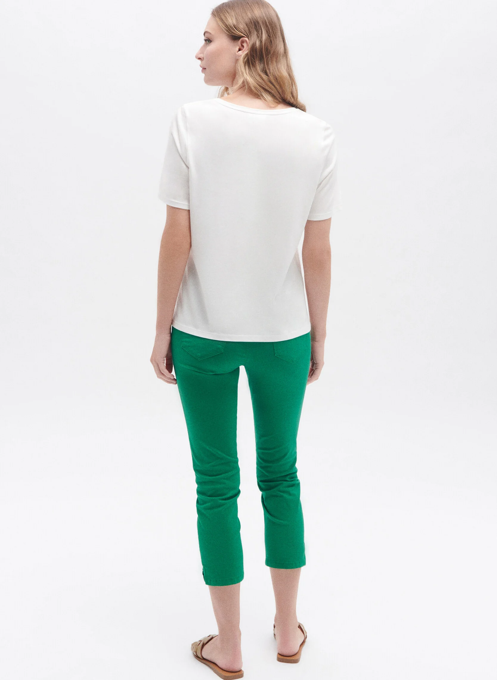 TANA - Tee-shirt col rond droit en coton mélangé | Vert