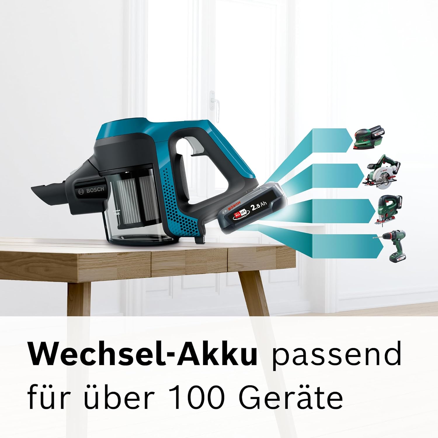 Bosch Akku-Staubsauger Unlimited 6 BKS6111P, kabelloser Handstaubsauger, beutellos, leicht, Hygiene-Filter, 10 Jahre Motorgarantie, hohe Saugleistung, Lange Laufzeit, alle Bodenarten, blau