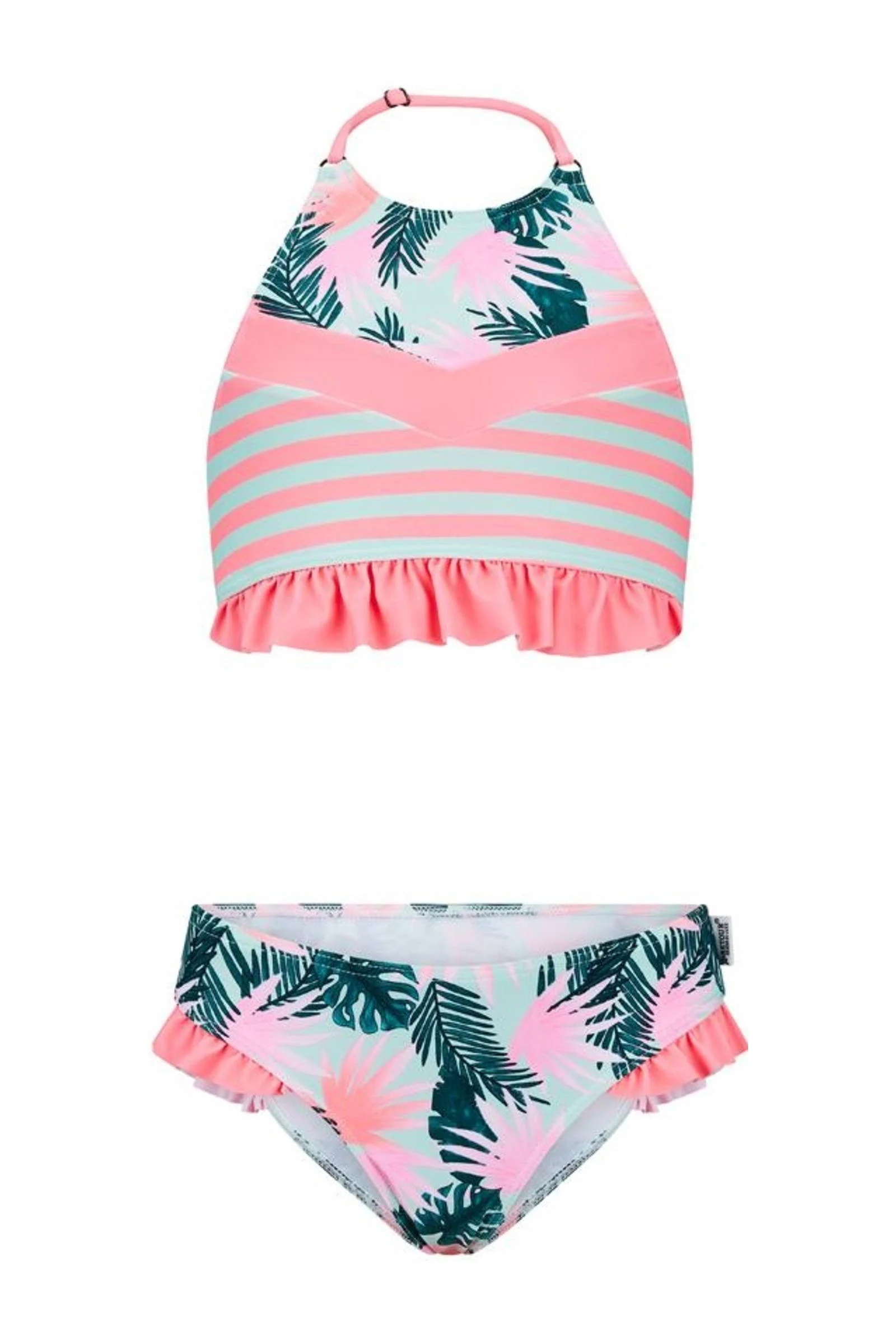 Retour Jeans crop bikini Prisca met ruches roze/lichtblauw