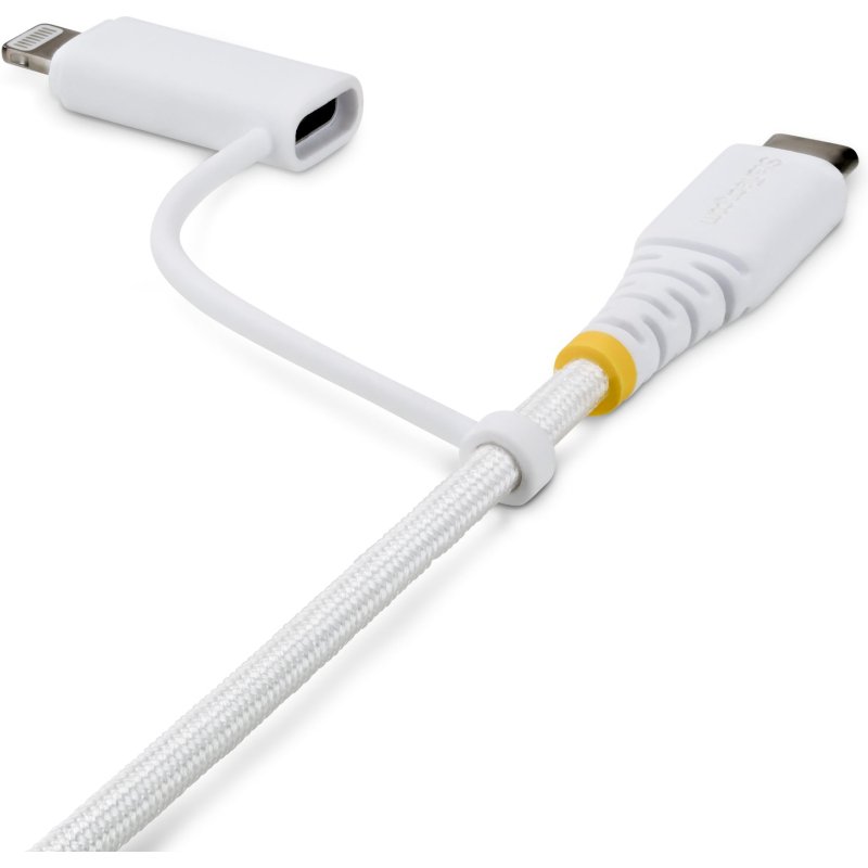 StarTech.com Câble de Recharge USB-C Robuste 2 en 1 de 1m avec Adaptateur Lightning, 30W/60W (3A), Certifié Apple MFi, Câble de Recharge USB-C Tressé pour iPhone/iPad/Android