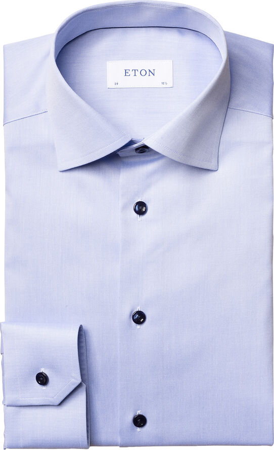ETON Blue twill shirt with navy details - Slim Fit Lyseblå