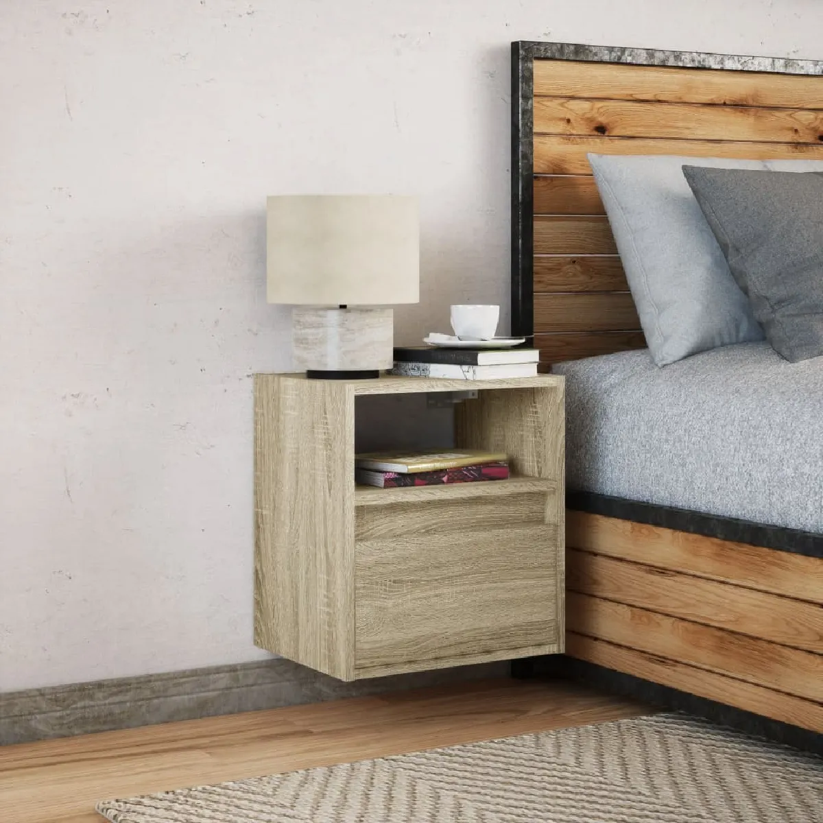 vidaXL Table de Chevet Murale LED - Chêne Sonoma