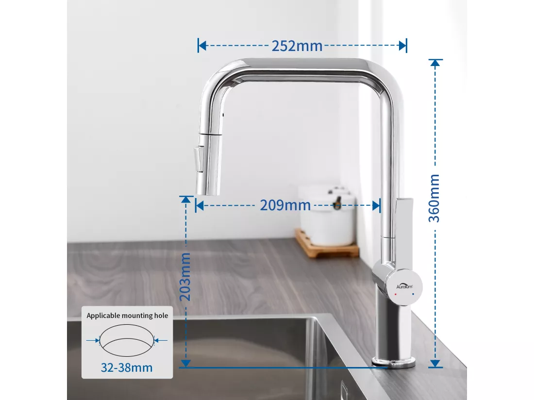 2PCS AURALUM MAX Robinet Cuisine Douchette,Mitigeur Cuisine avec Douchette Extractible,Mitigeur Evier Rotatif 360°,2 Modes Pulvérisation,Froid/Chaud