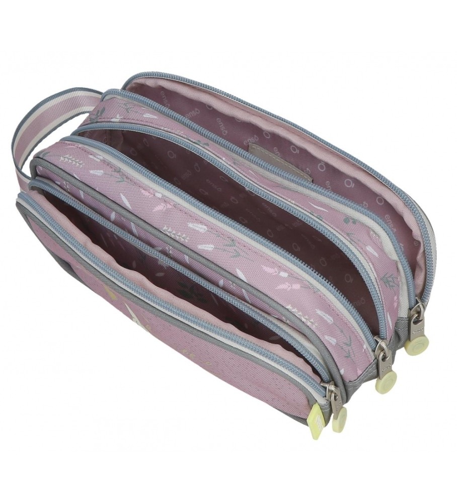 Estojo para lápis Enso Beautiful Day com três zíperes, roxo
