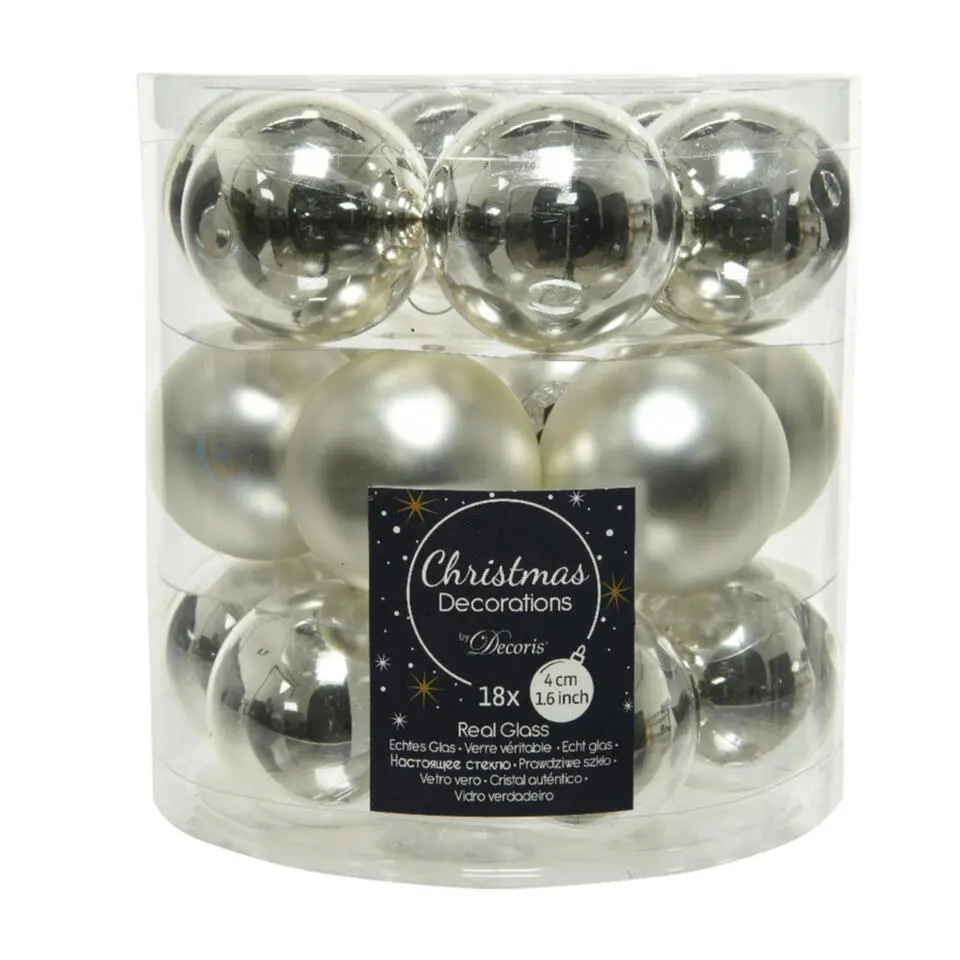 Decoris Kleine kerstballen - 18x - zilver - D4 cm - glas