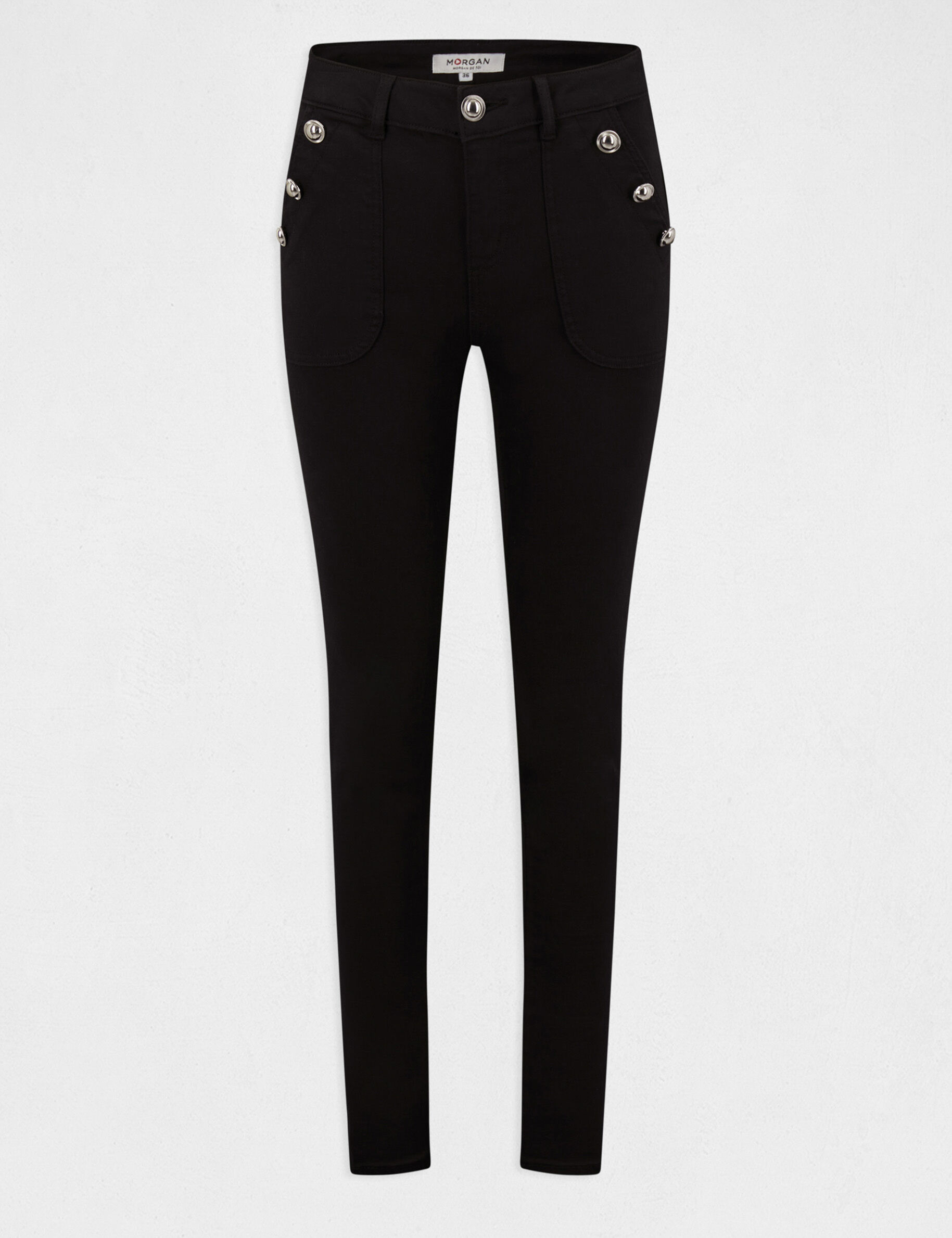 Pantalon skinny boutons aux poches noir femme - noir