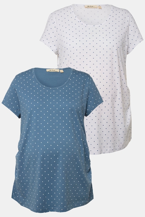 Bellieva-T-Shirts, 2er-Pack, Rundhals, Halbarm, seitl. Raffung, Biobaumwolle, GOTS