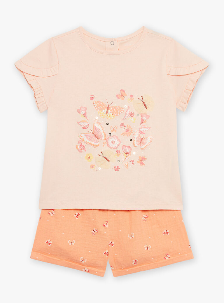 Pyjama abricot à motif et imprimé papillons
