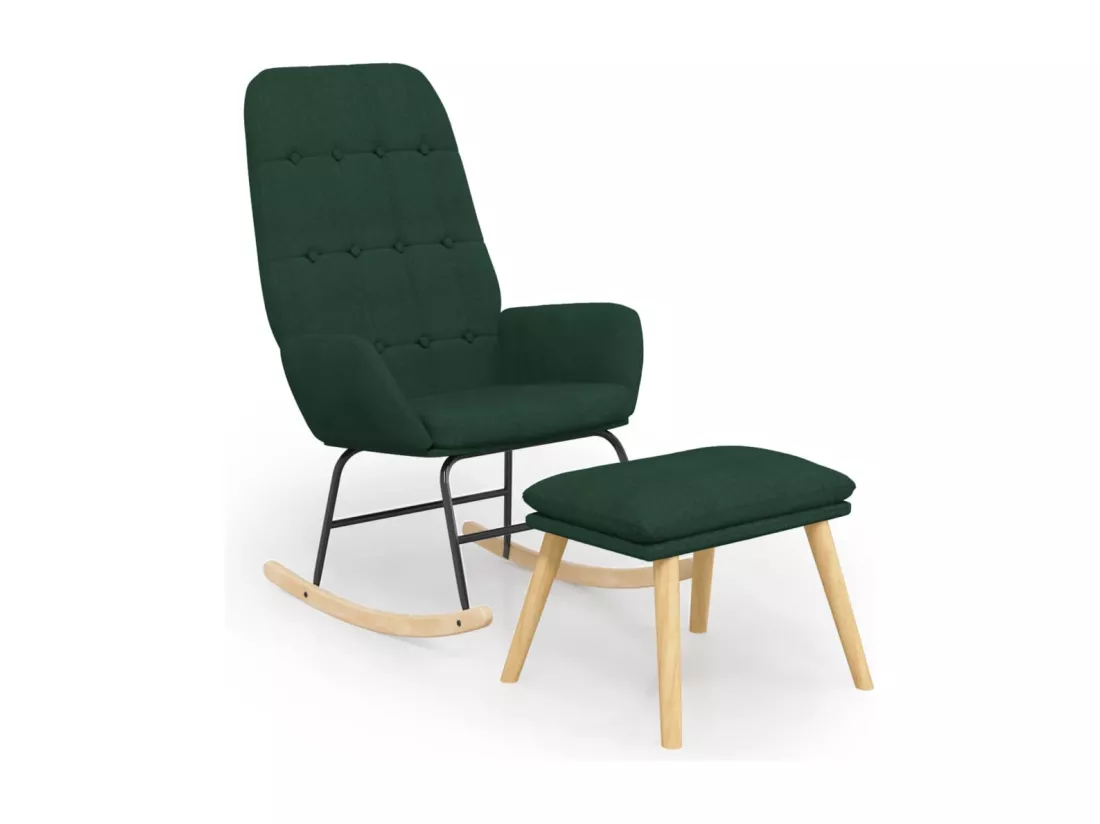 Chaise à bascule avec repose-pied Vert foncé Tissu