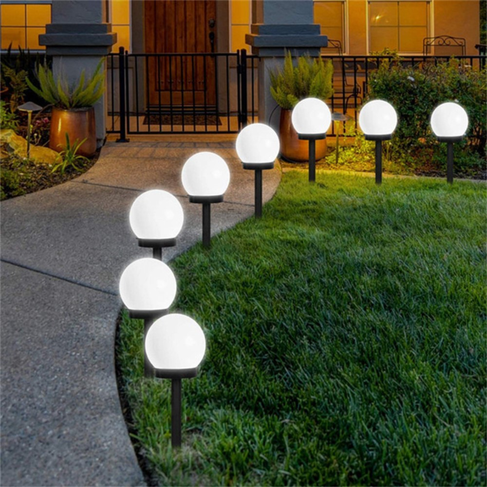 (2er Set) Runde LED Solar Lampe Outdoor Gartenleuchte mit Dämmerungssensor   Erdspiess (IP44) - Kaltweiss