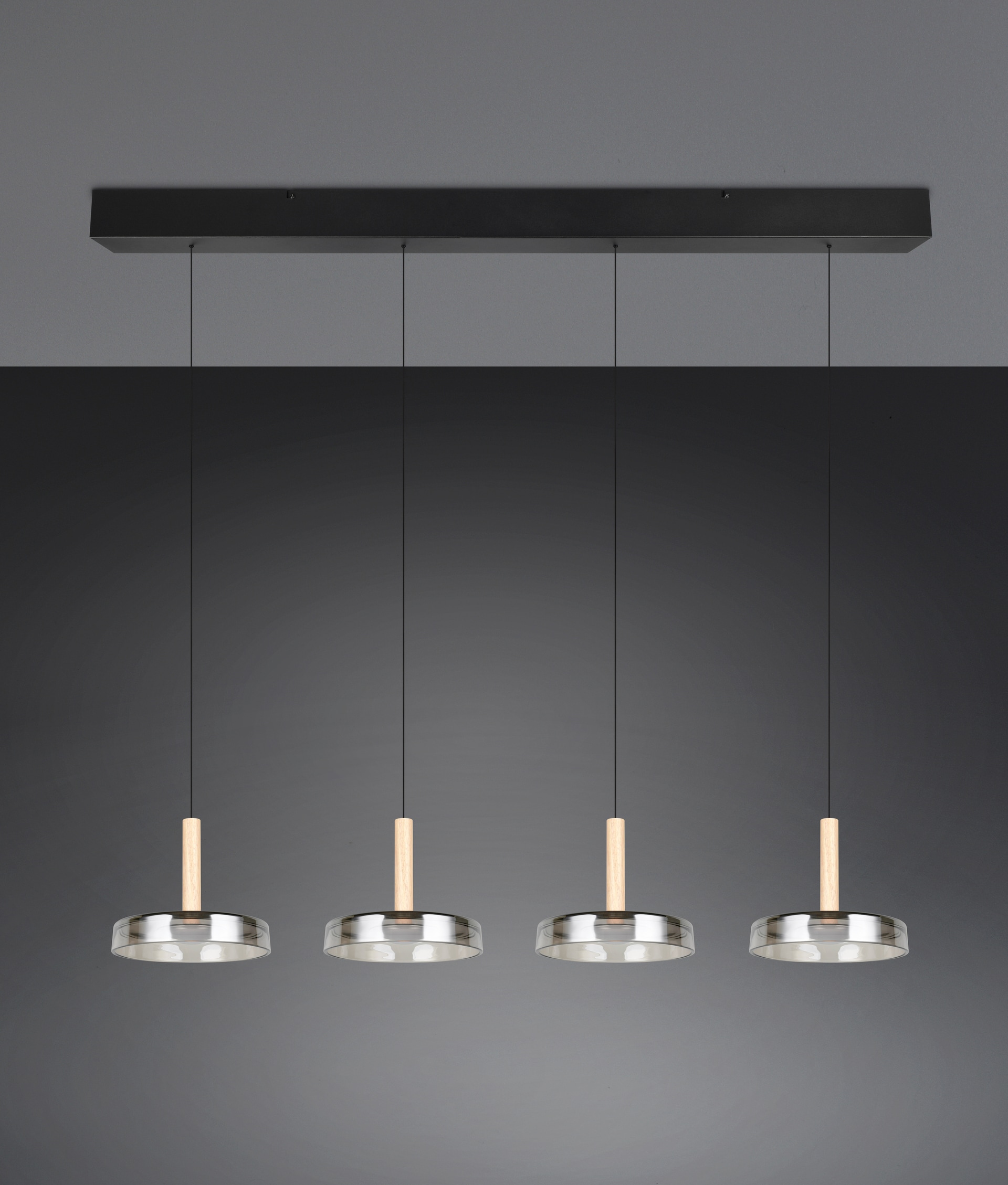 TRIO LED Balkenpendel CELESTE 4-flg schwarz /Rauchglas