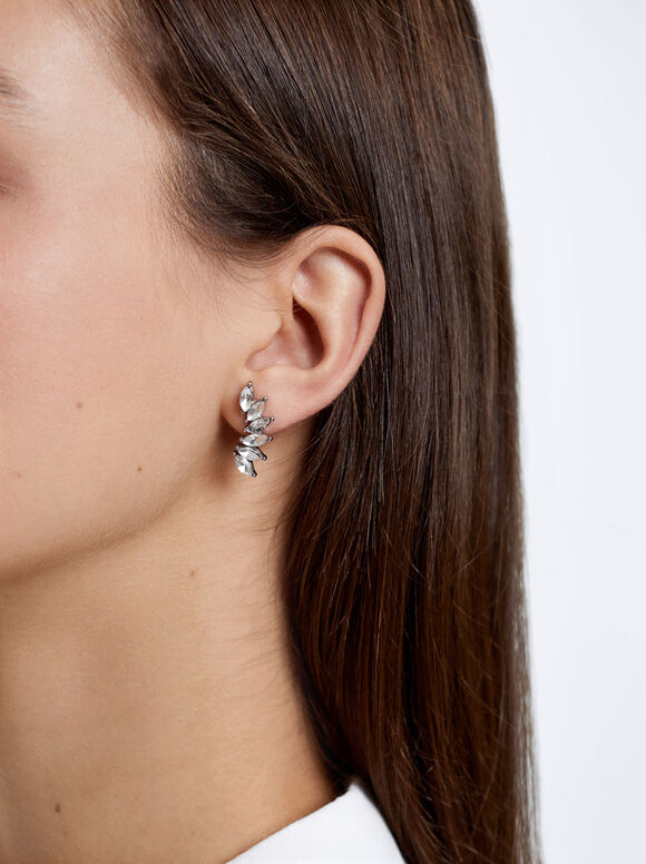 Brincos prateados com strass - Prata