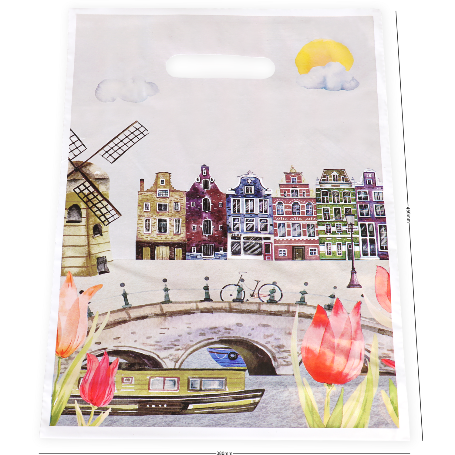 Tas, Tulp, Gerecycled LDPE, dKT, 38x45cm, bodemvouw 8cm, draagtas,