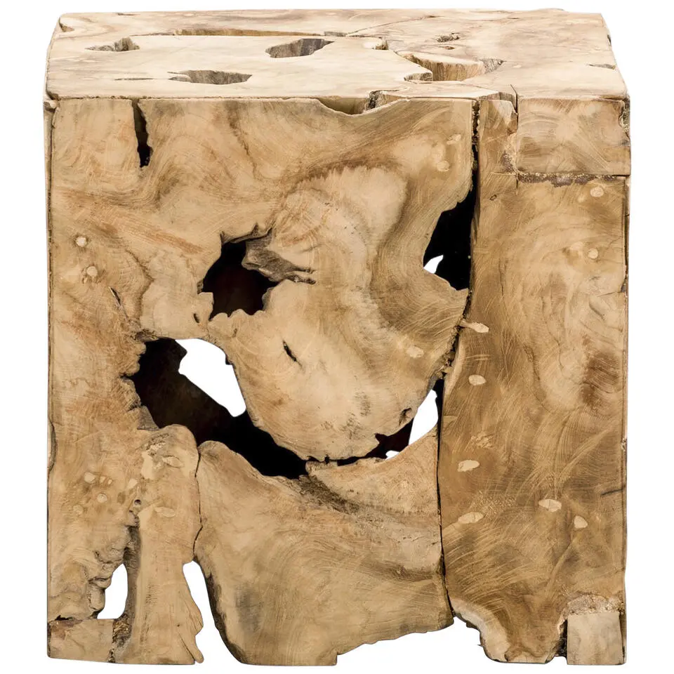Decoratief blok naturel teak Luuk - bruin - 37x37x37 cm