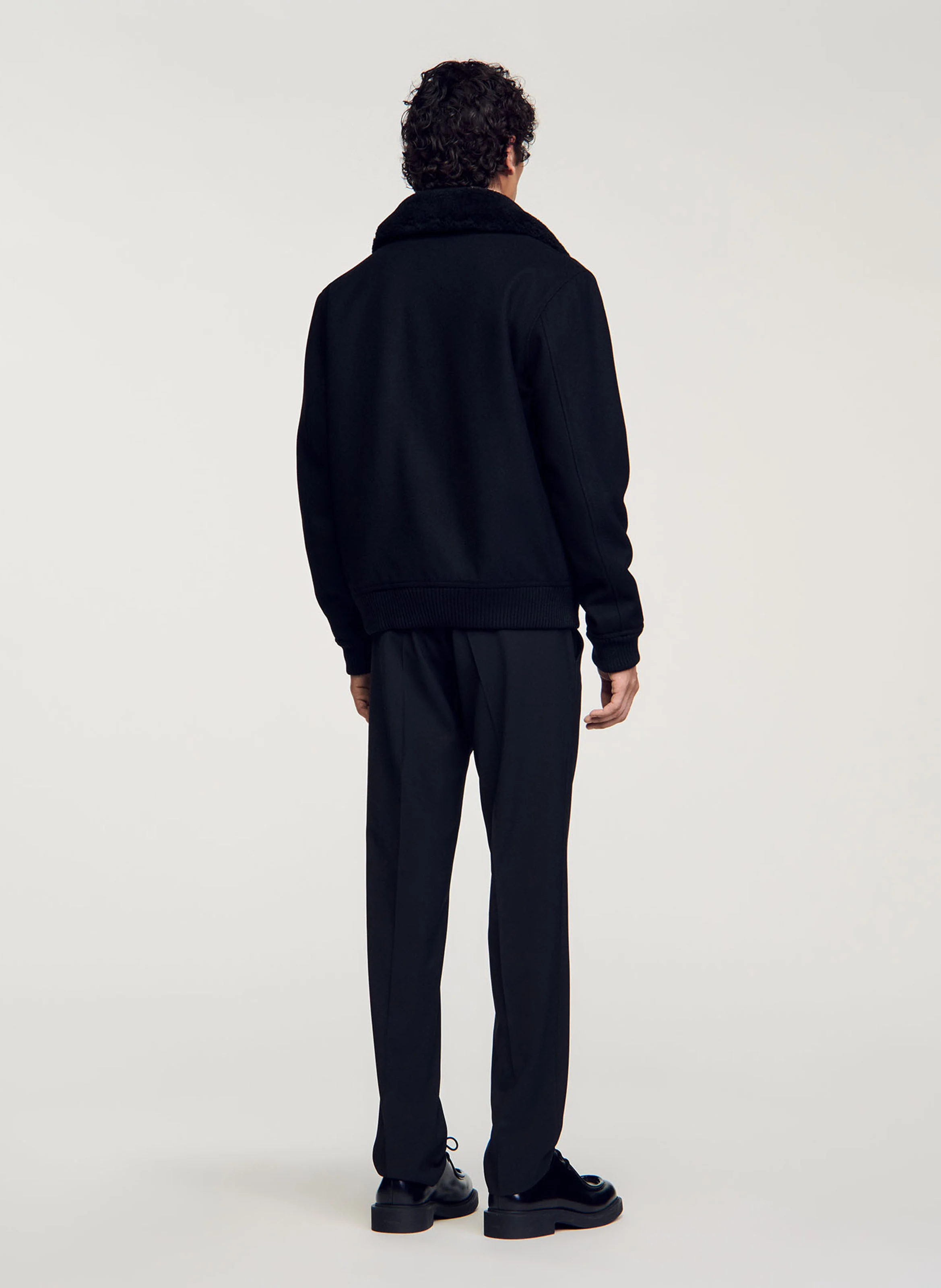 Blouson zippé en laine mélangée | Noir