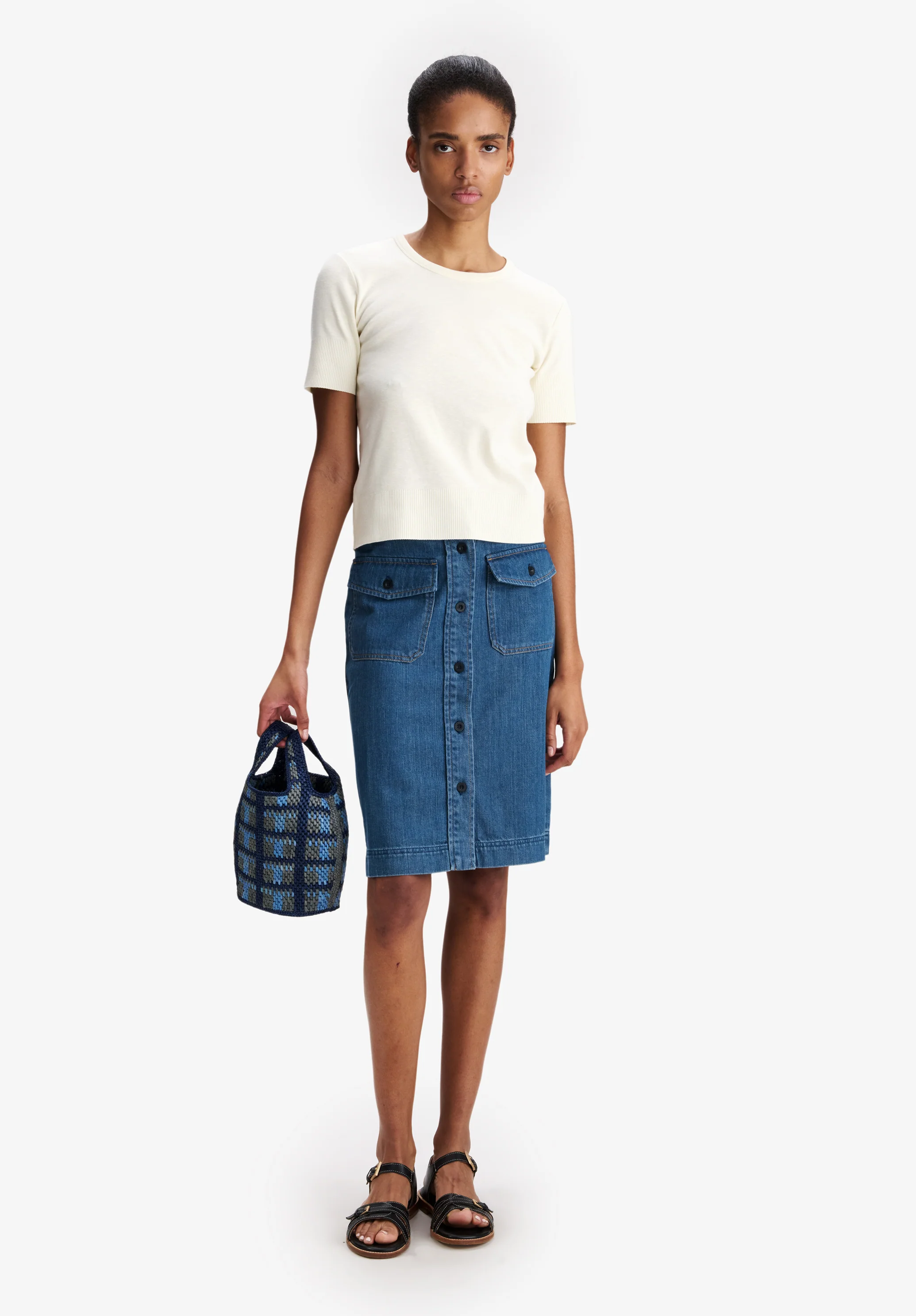 Jupe à poches en denim délavé - Indigo delave