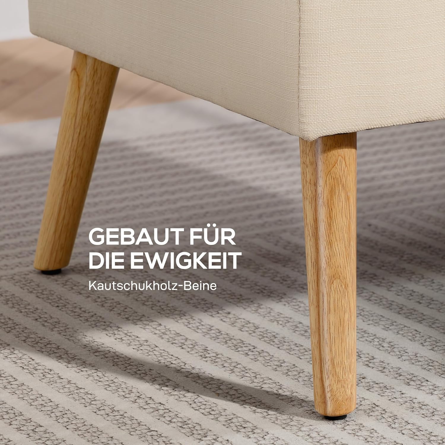 HOMCOM Sofa 2 Sitzer Couch mit Leinenoptik, Getuftete Rückenlehne Kleine Polstersofa Modern 118 cm Gepolstert Doppelsofa mit Holzbeine für Wohnzimmer, Kleine Räume, Beige