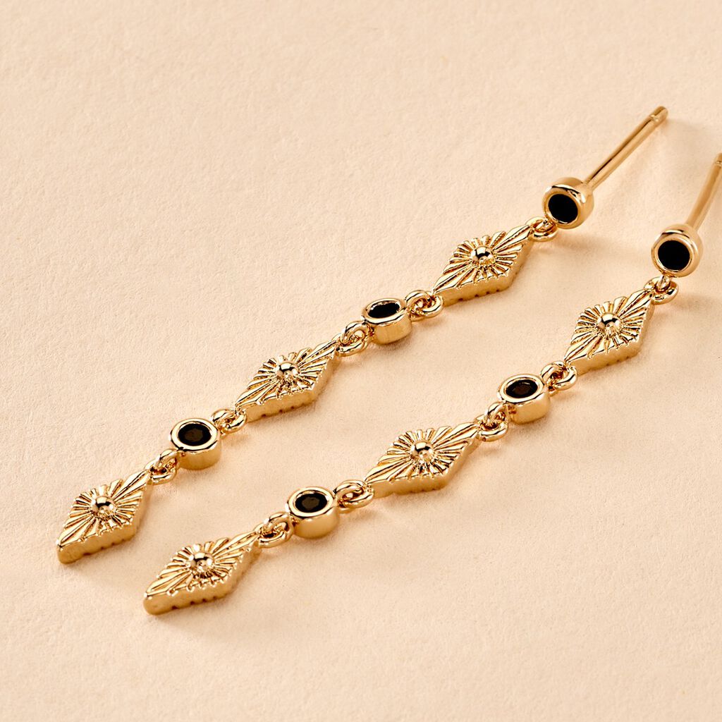 Boucles D'oreilles Pendantes Azteque Plaqué Or Jaune Spinelle