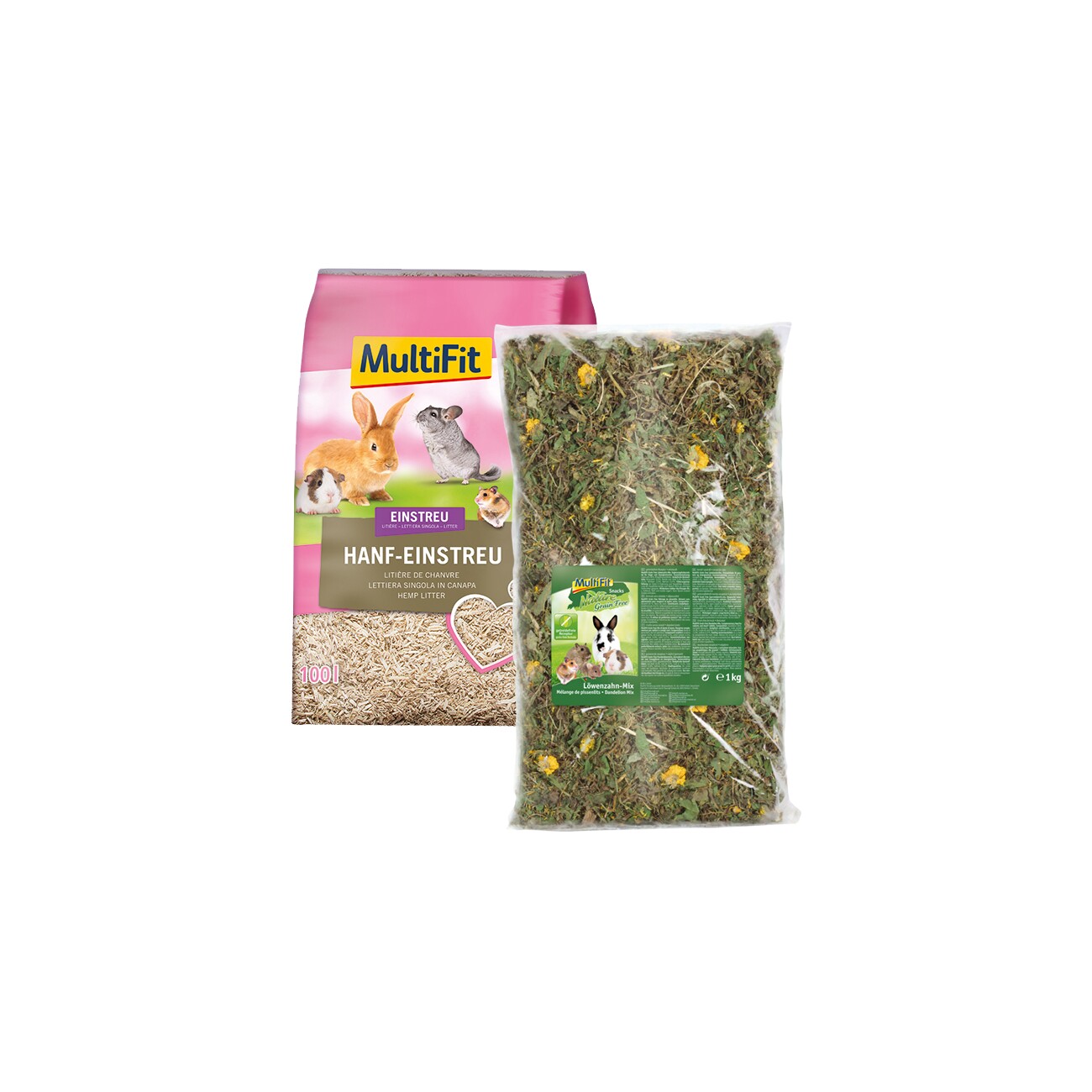MultiFit Grainfree Löwenzahn 1kg und Hanfstreu