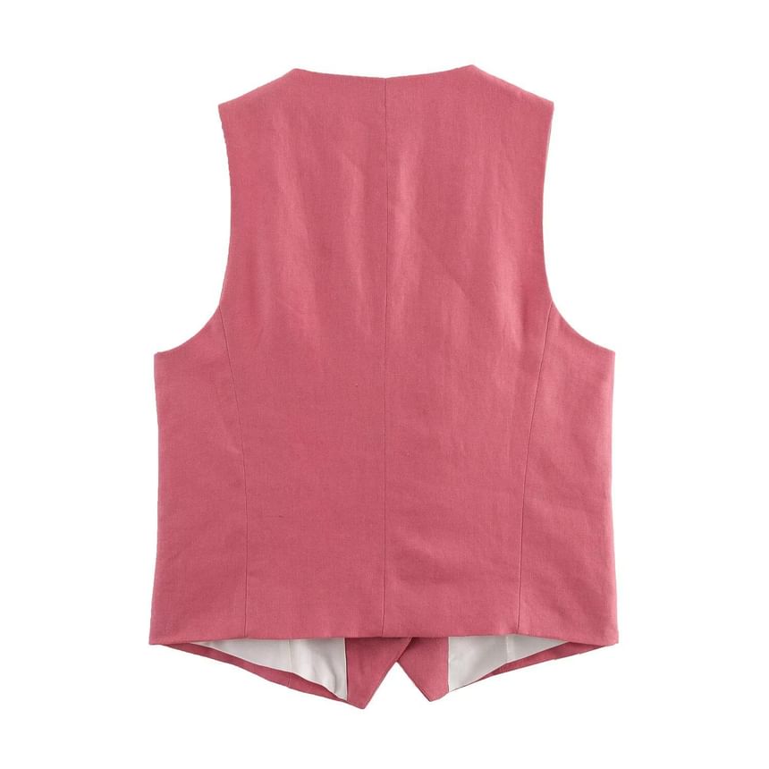 Cumulys - V-hals effen knoopvest / hoge taille jurk shorts