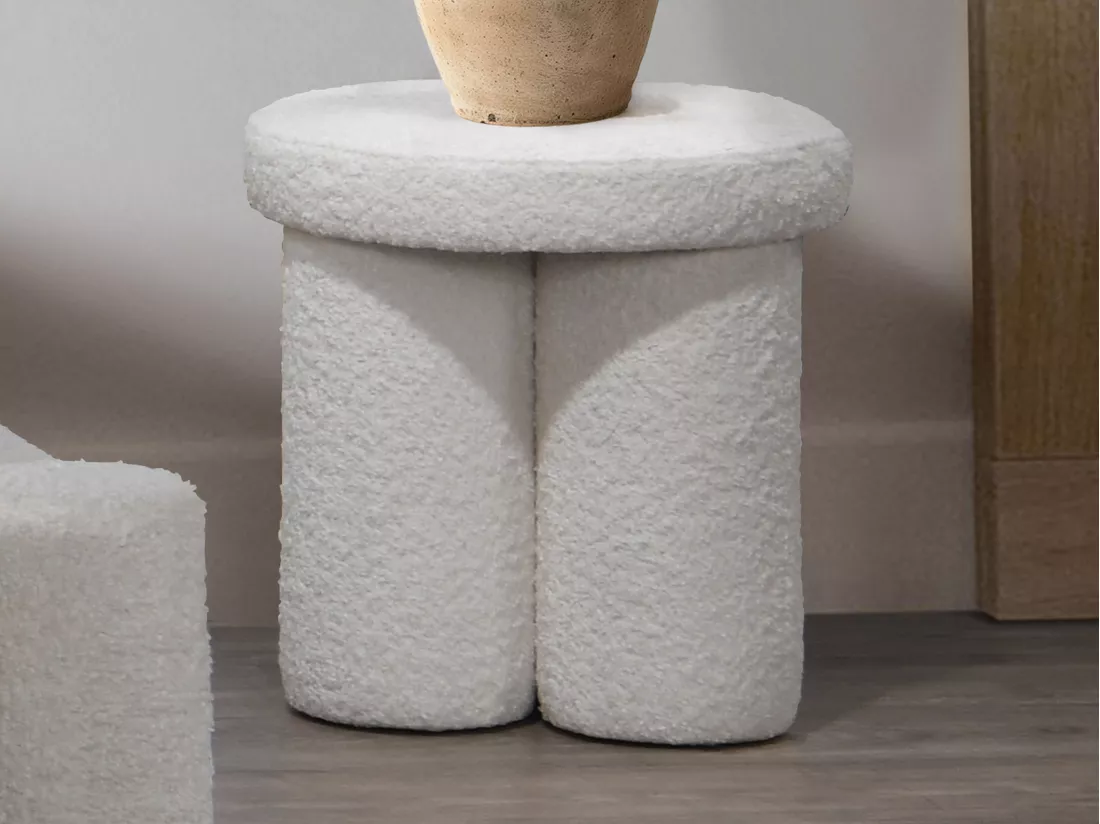 Pouf en tissu bouclette blanc CONOMO
